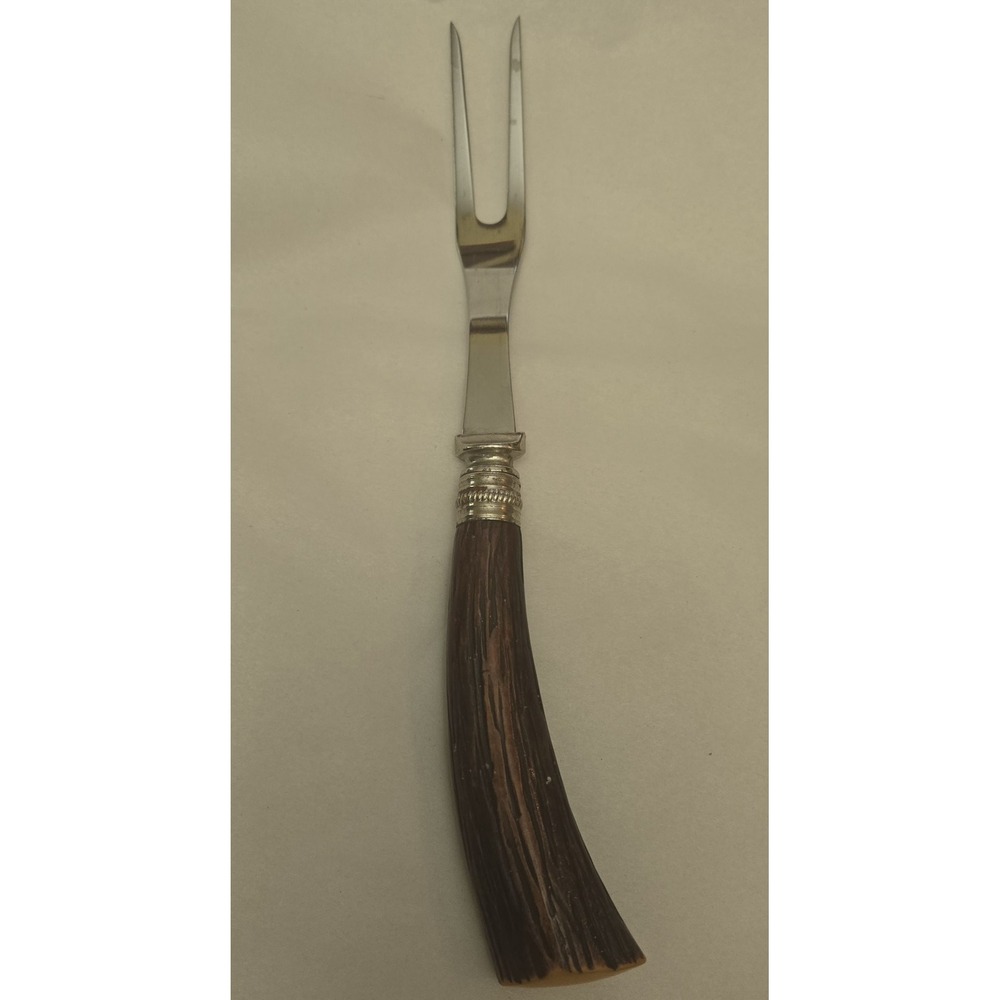 Vtg Washington Forge‎ 2 Prong Carving Fork With Faux Antler Handle Stainless 10"